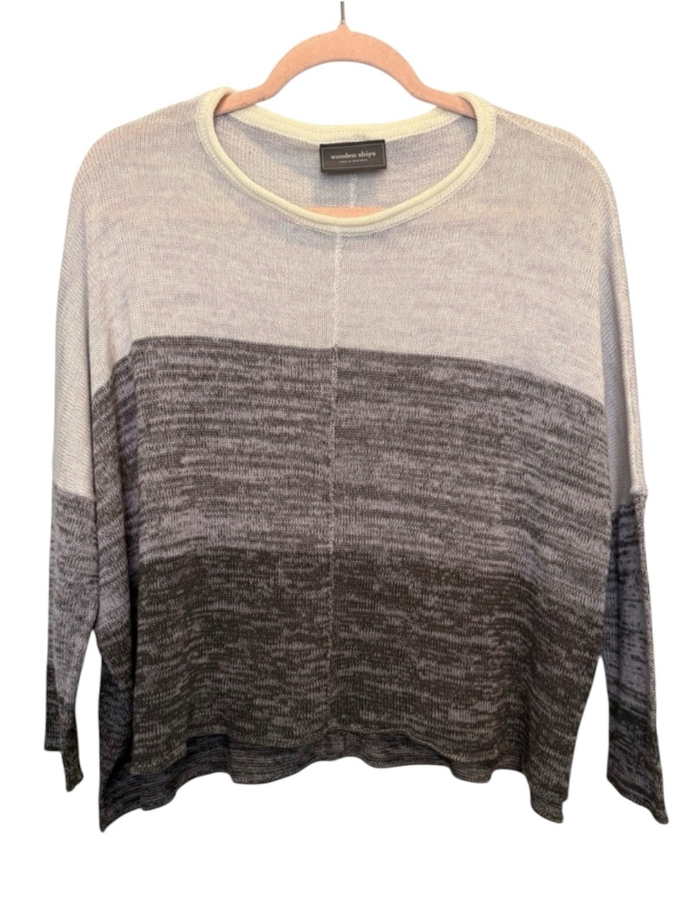 Wooden Ships Ombre Colorblock Knit Crewneck Sweater Gray S/M